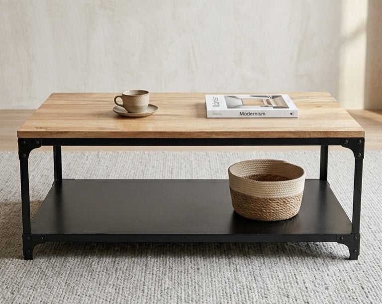 Stijlvolle salontafel in mango-hout, 50 tot 100 cm, 150 tot 200 cm, Zo goed als nieuw, Modern