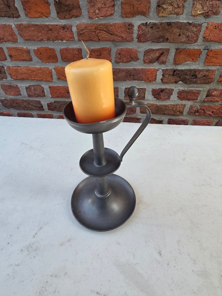 Grote vintage metalen kandelaar met handvat – rustieke stijl, Ophalen