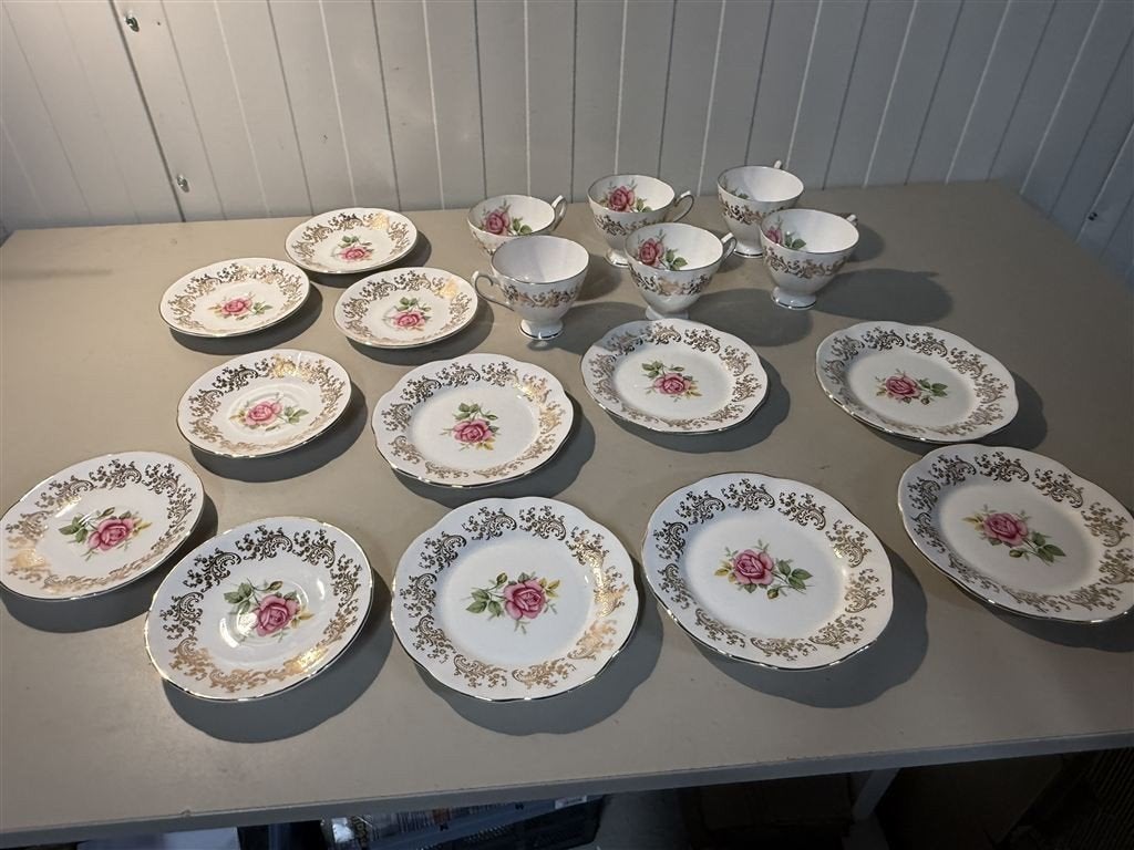 Vintage Clare English Bone China Theeset - 18-delig - Goud/r, Ophalen of Verzenden, Zo goed als nieuw, Vintage, Kan