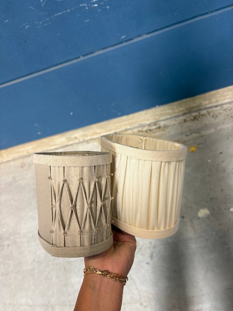 set van 2 ovale lampenkappen, Huis en Inrichting, Lampen | Lampenkappen, Beige, Zo goed als nieuw, Ovaal, 15 cm