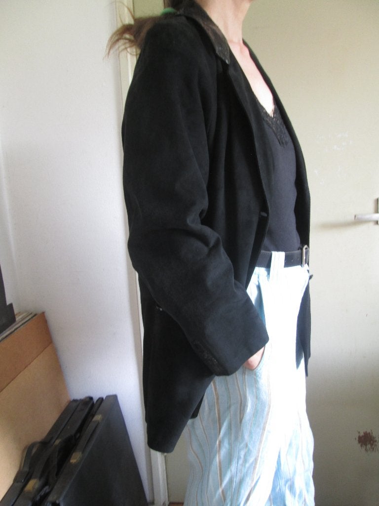 Suede Vintage blazer, Maat 38/40 (M), Ophalen of Verzenden, Jasje, Gedragen