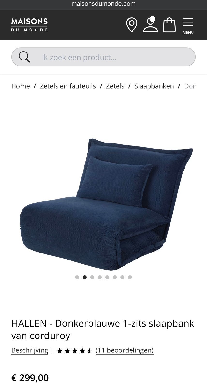 1-zits slaapbank, Ophalen, 90 cm, Eenpersoons, Blauw