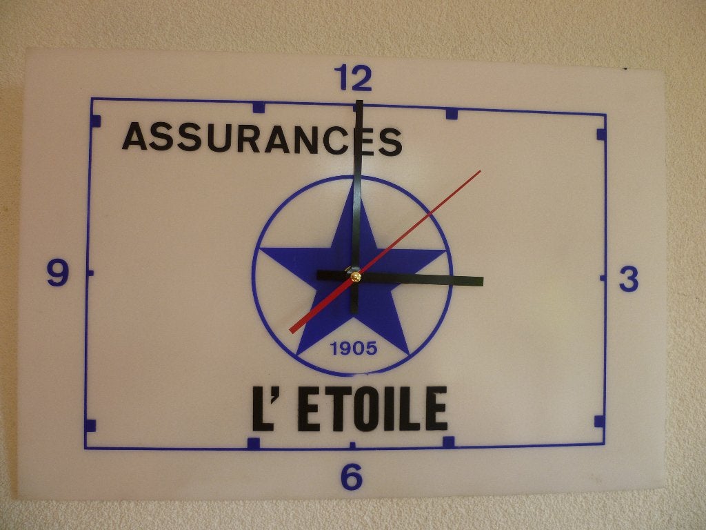KUNSTSTOF QUARTZ KLOKPLAAT"L'ETOILE ASSURANCES"JAREN 80/90, Ophalen of Verzenden, Zo goed als nieuw, Reclamebord