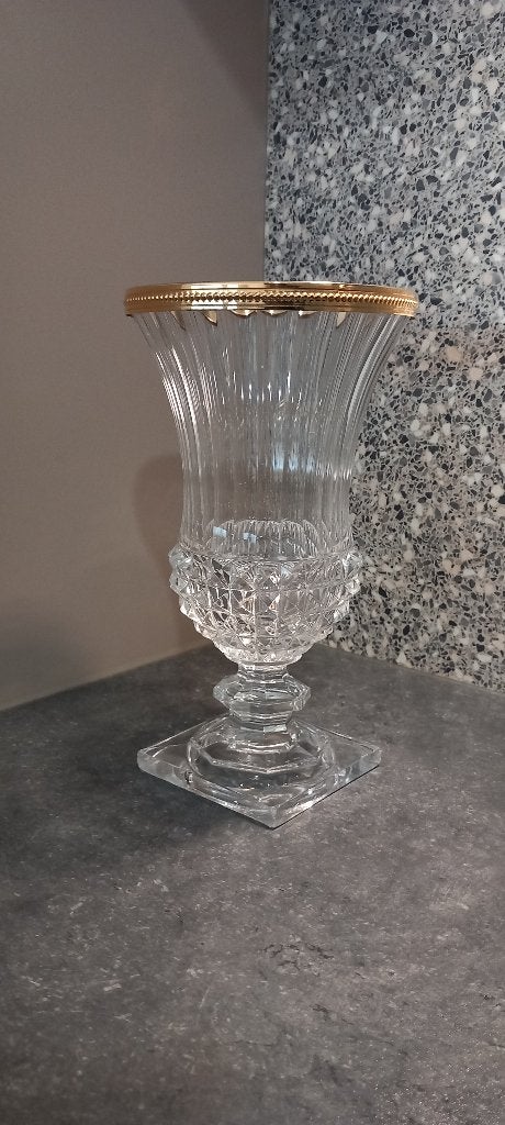Geslepen kristallen vaas met gouden rand - Val-St-Lamb stijl, Antiek en Kunst, Ophalen