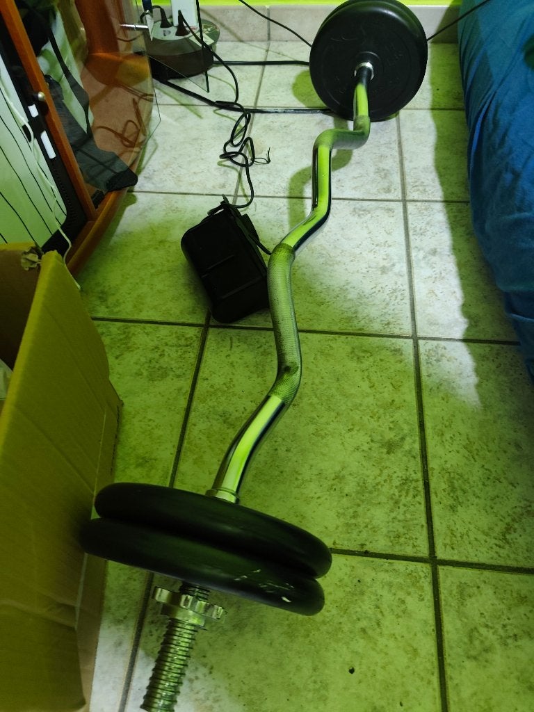 EZ-stang met gewichten – 27,5 kg totaal, Ophalen, Gebruikt, Halterstangen