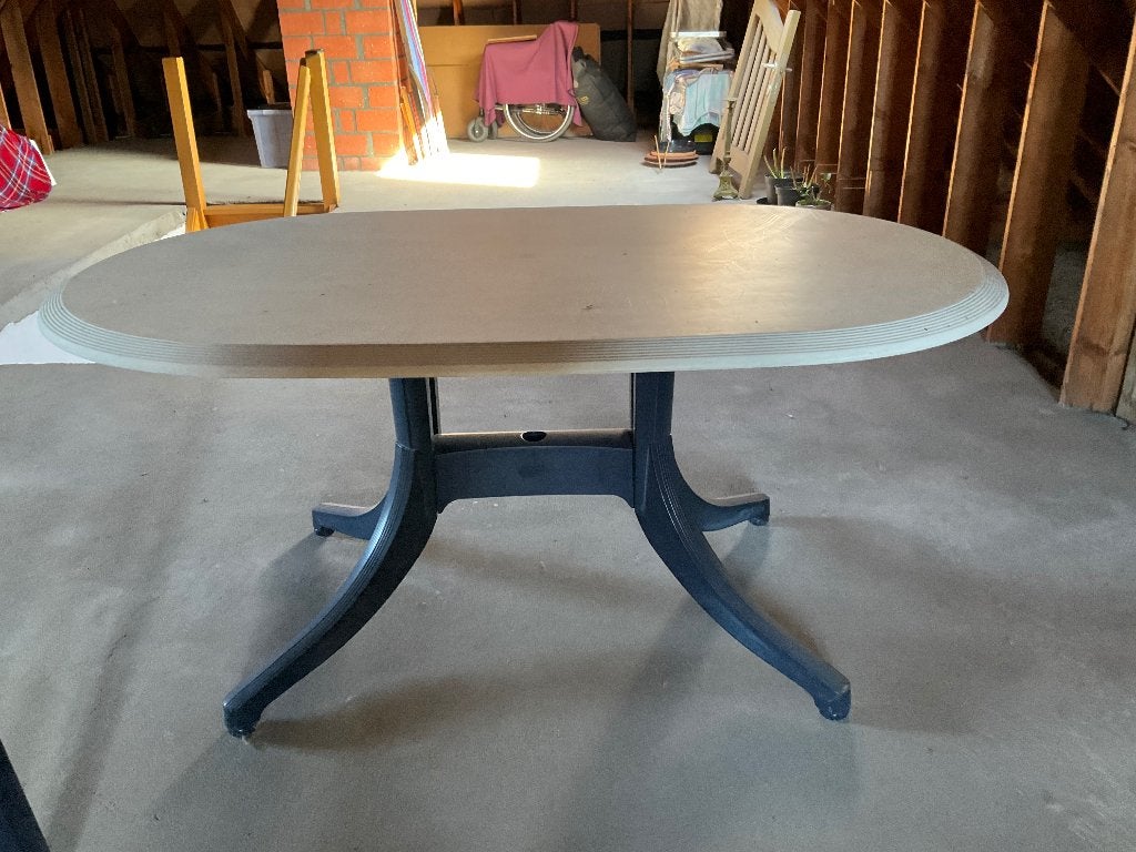 Tuintafel +  4 stoelen + kussens, Tuin en Terras, Ophalen, 4 zitplaatsen, Kunststof, Gebruikt