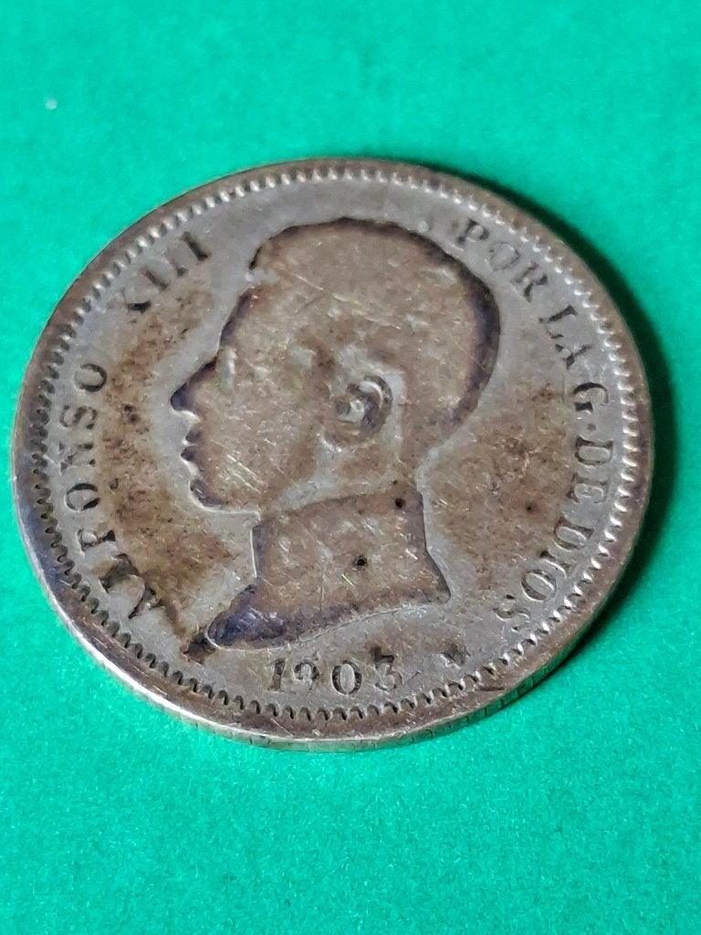 1903 Spanje 1 peseta in zilver Alfonso XIII, Postzegels en Munten, Verzenden, Overige landen, Losse munt, Zilver