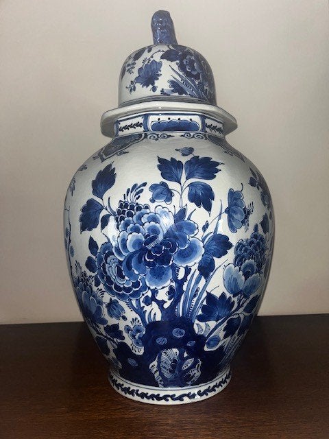 Handbeschilderde Delftse Dekselpot – Blauw Wit – Groot, Antiek en Kunst, Ophalen