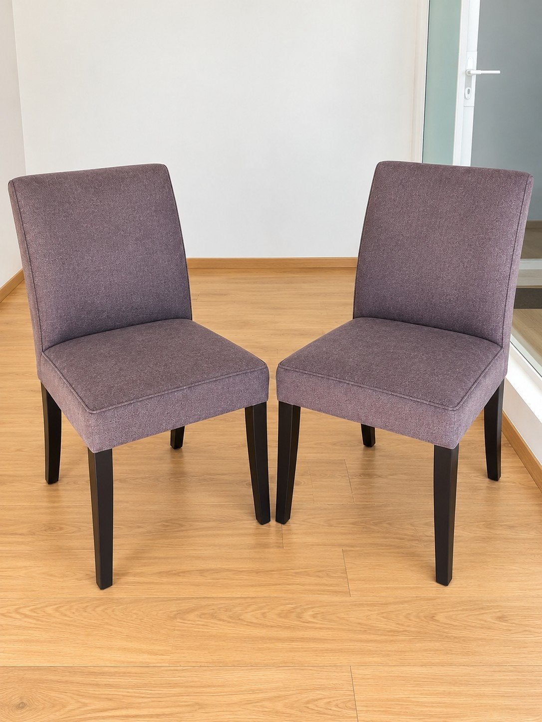 2 chaises en tissu gris/mauve, Maison & Meubles, Gris, Deux, Enlèvement, Utilisé