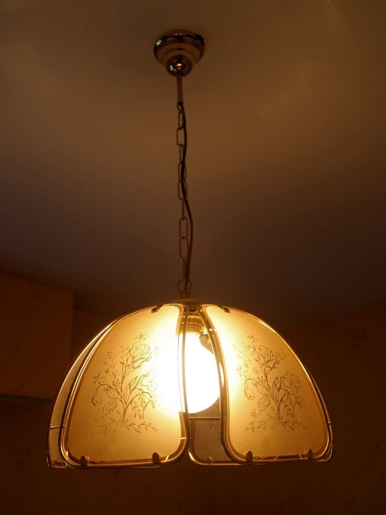 vintage hanglamp in Hollywood Regency-stijl, Huis en Inrichting, Ophalen, Zo goed als nieuw, Glas, E27 (groot)