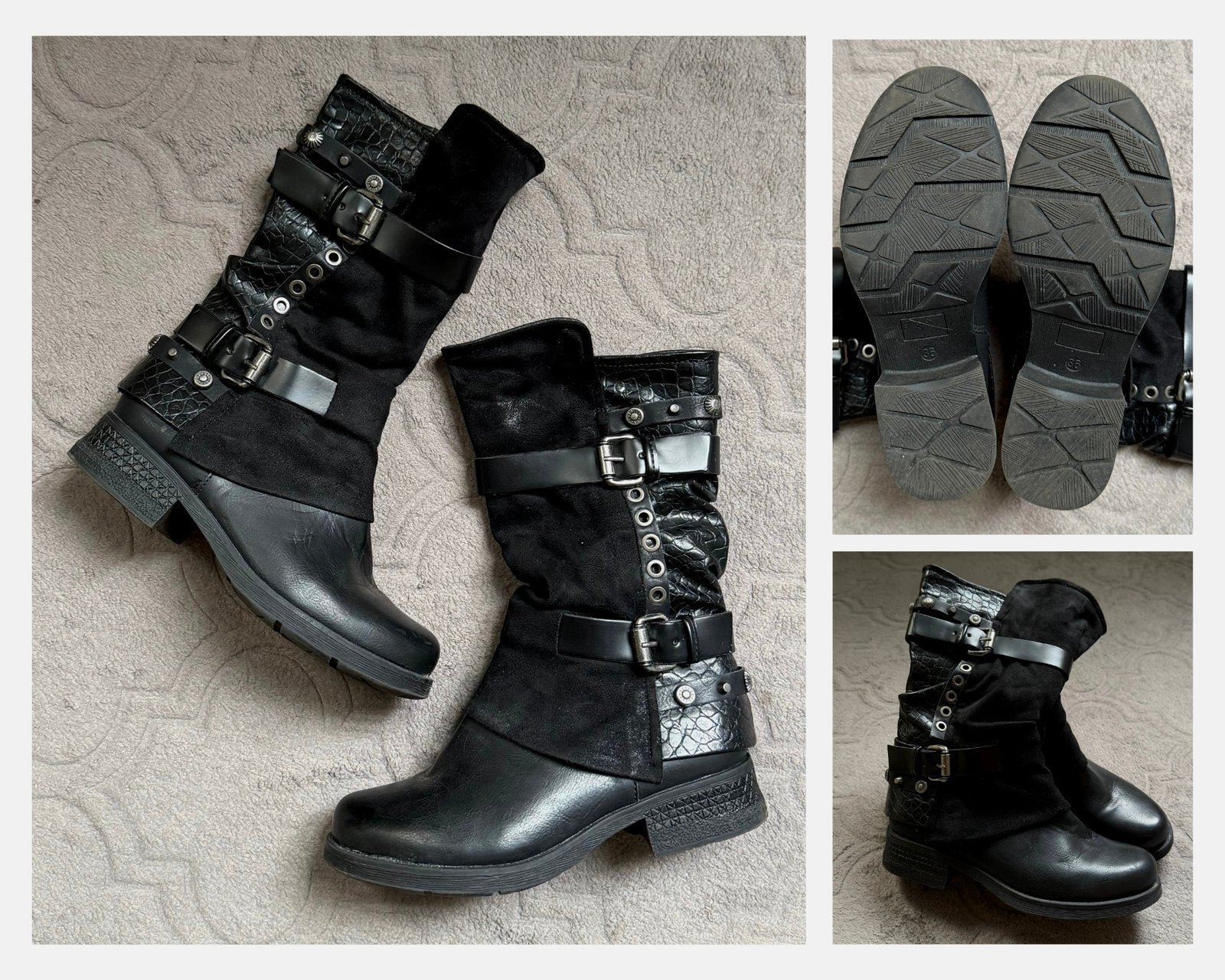 Zwarte Biker Boots met Gespen | Maat 36 | Zo goed als nieuw, Ophalen of Verzenden, Zo goed als nieuw, Zwart