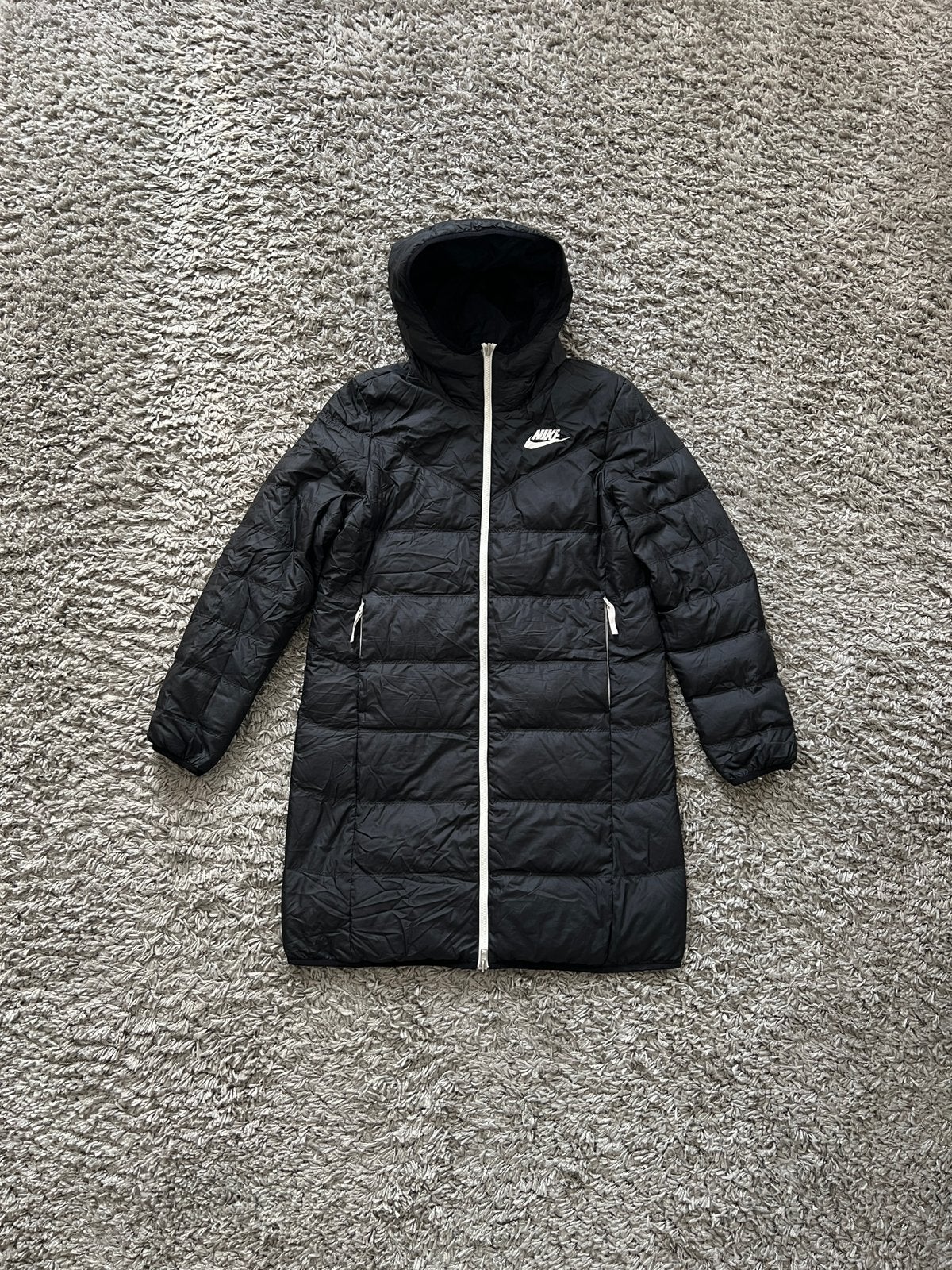 Nike Down Reversible Puffer Jacket Size S Long Parka Black, Kleding | Dames, Jassen | Winter, Ophalen of Verzenden, Gedragen, Maat 36 (S)