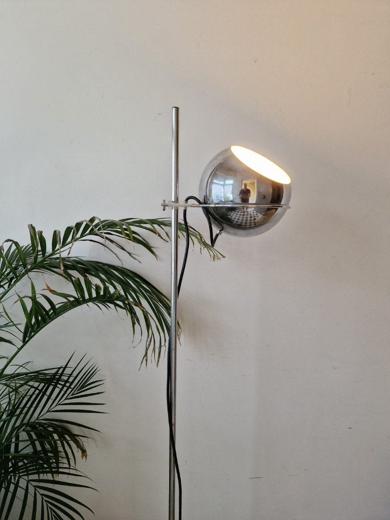 Vintage space-age seventies bollenlamp | staande lamp, Huis en Inrichting, Lampen | Vloerlampen, Gebruikt, 150 tot 200 cm, Metaal