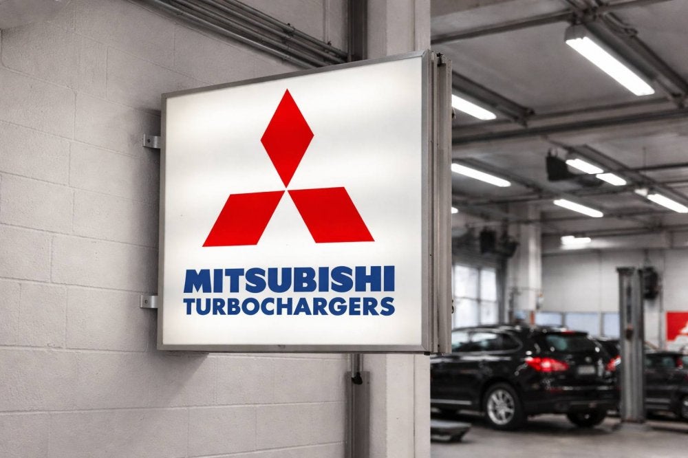 Hele grote dubbelzijdige lichtbak Mitsubishi Turbochargers, Verzamelen, Merken en Reclamevoorwerpen, Ophalen, Gebruikt, Lichtbak of (neon) lamp