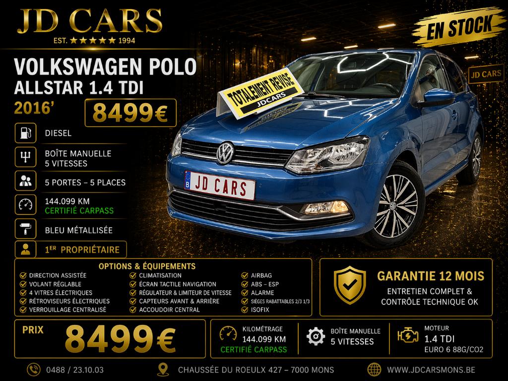 VOLKSWAGEN POLO ALLSTAR 1.4 TDI 90‼️GARANTIE 1 AN CTOK‼️, Auto's, Volkswagen, Bedrijf, Te koop, Polo, ABS, Airbags, Airconditioning