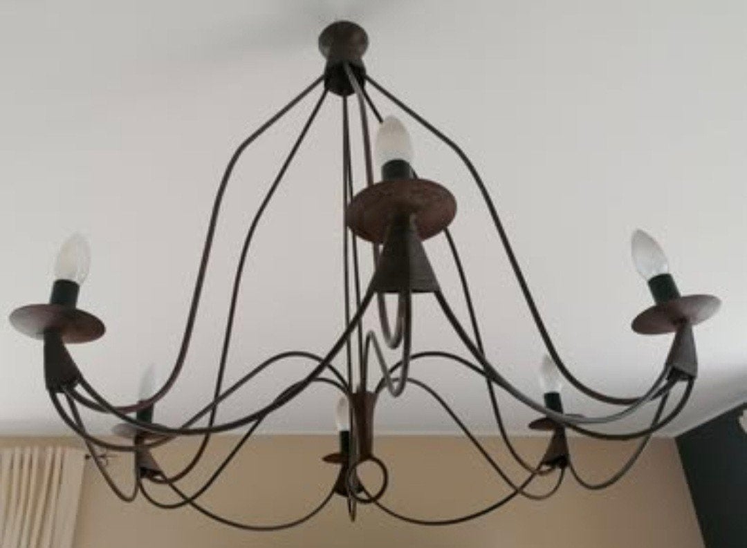 lustre fer forgé, Huis en Inrichting, Lampen | Kroonluchters, Ophalen, Zo goed als nieuw, Metaal