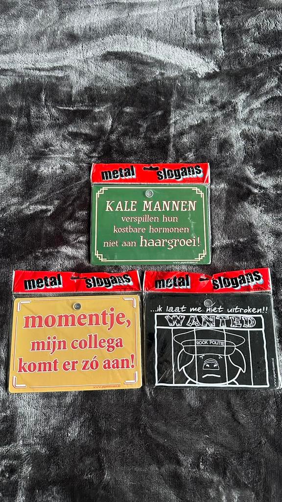 3x Metalen Slogans met zuignap - decoratie, Enlèvement ou Envoi, Comme neuf