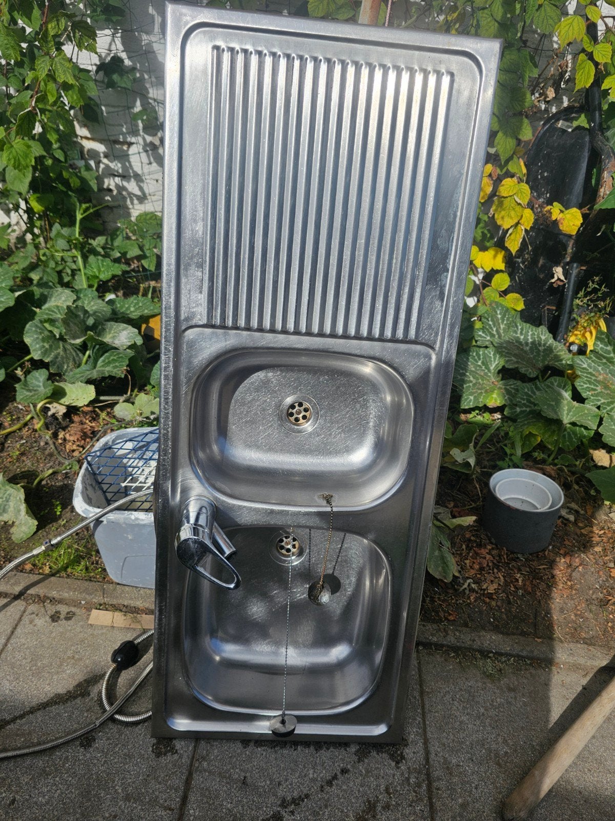 dubbele RVS spoelbak met kraan, Doe-het-zelf en Bouw, Ophalen, Inox, Kraan