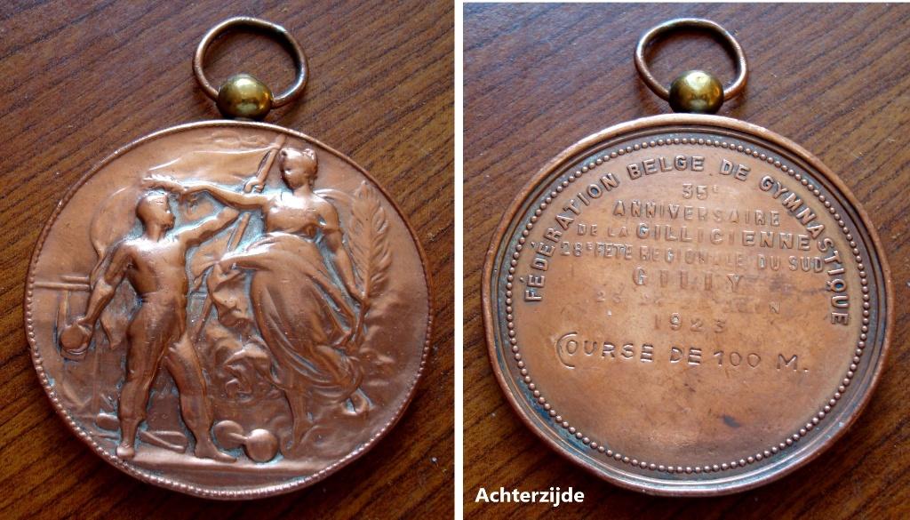 Sportmedaille Federation Belge Gymnastique à Gilly 1923, Envoi, Bronze