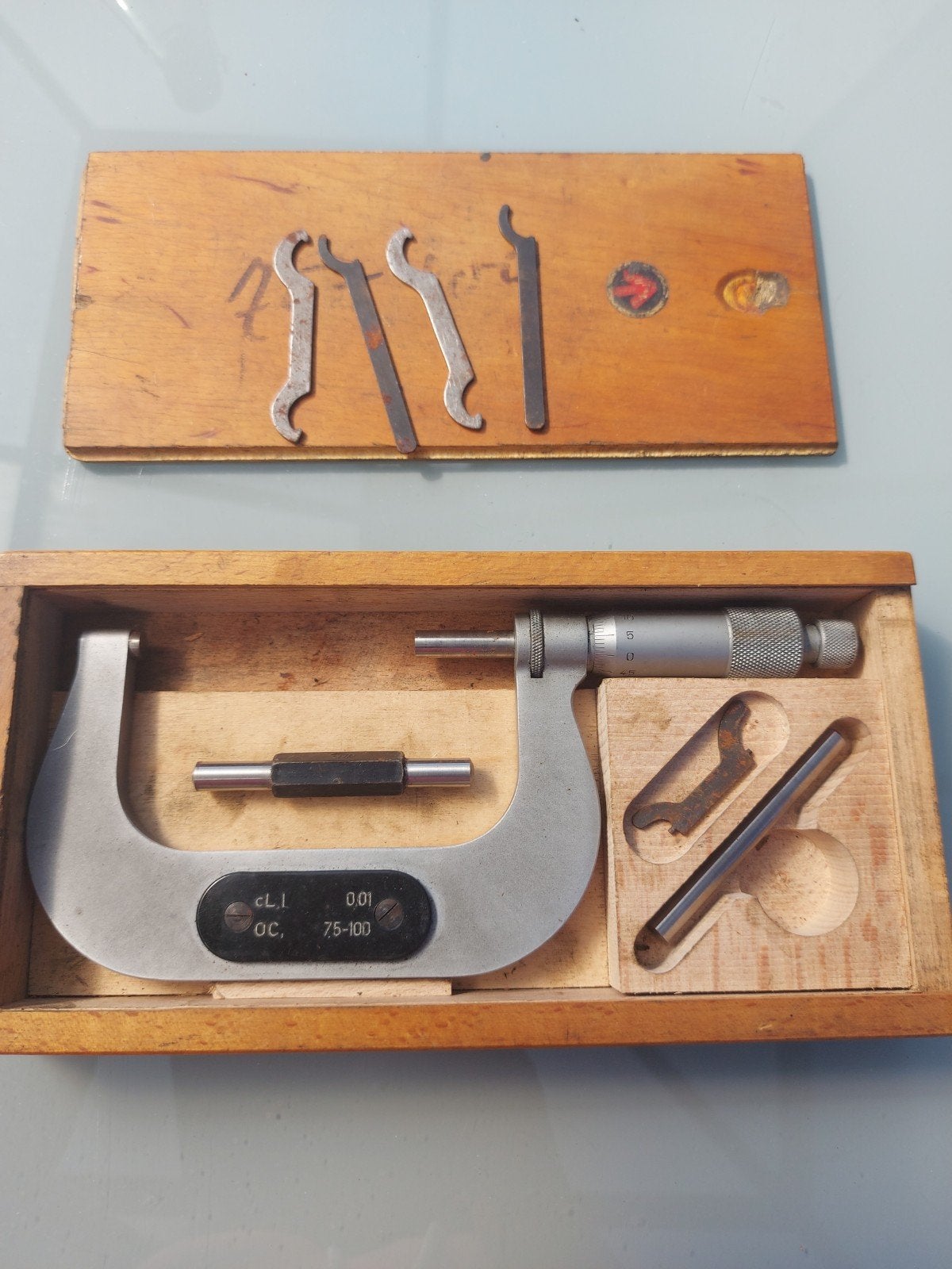 Lot de 2 micromètres anciens (Palmer) de précision avec coff, Enlèvement
