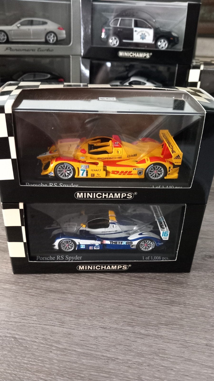 Minichamps Porsche Set van 2 RS Spyder 1:43 Mint, Enlèvement, MiniChamps