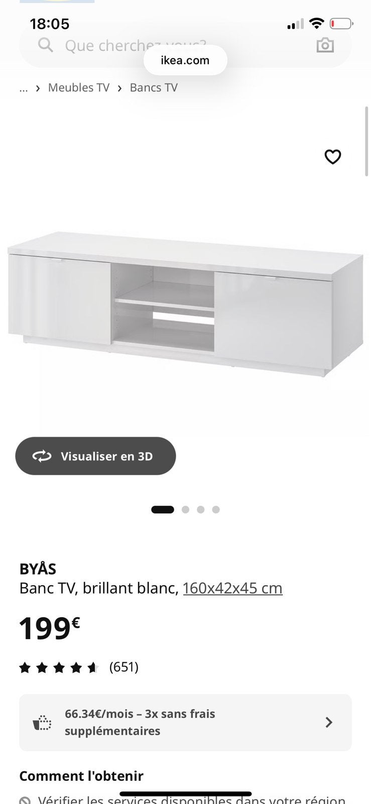 Meuble TV Byas ikea blanc, Enlèvement, Utilisé