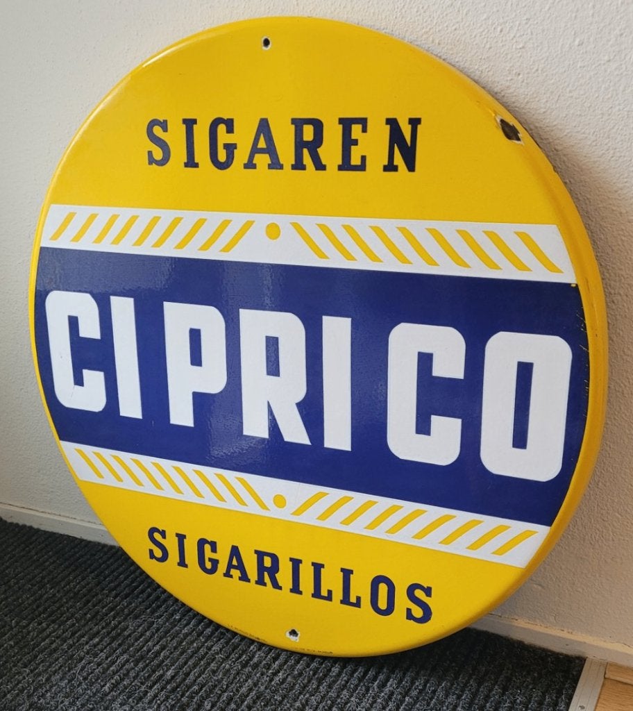Zwaar geemailleerd reclamebord Ciprico sigaren/sigarillos, Antiek en Kunst, Ophalen