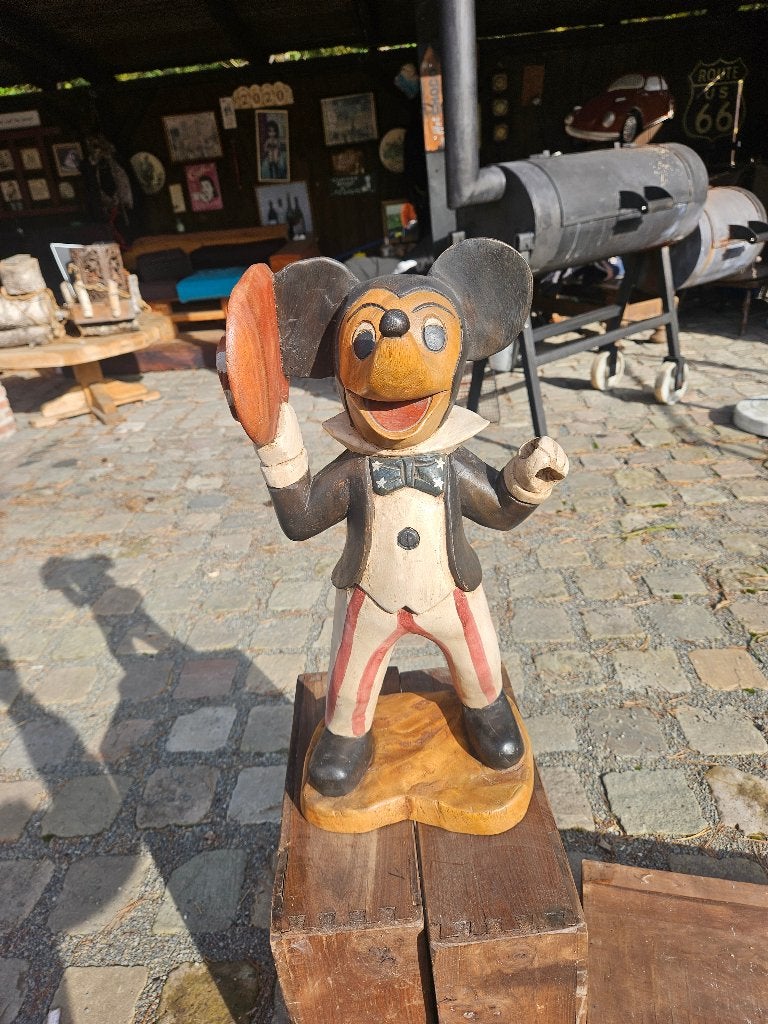 Mickey Mouse Uncle Sam 50cm MASSIEF HOUT  handgesneden USA, Ophalen of Verzenden, Mickey Mouse, Zo goed als nieuw, Beeldje of Figuurtje