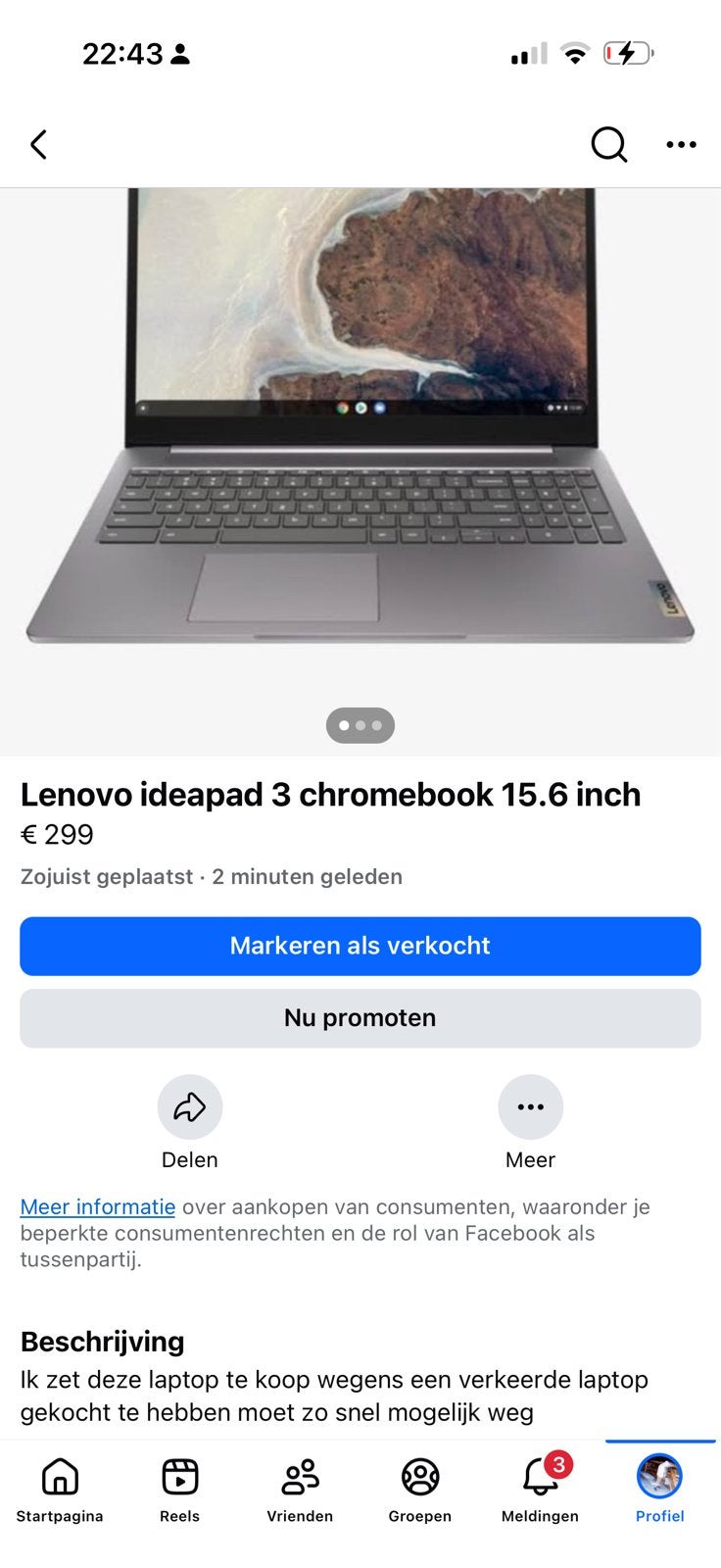 Lenovo ideapad 3 chromebook 15.6 inch scherm 128 gb opslag, Computers en Software, Chromebooks, Ophalen, 15 inch, 8 GB, Nieuw