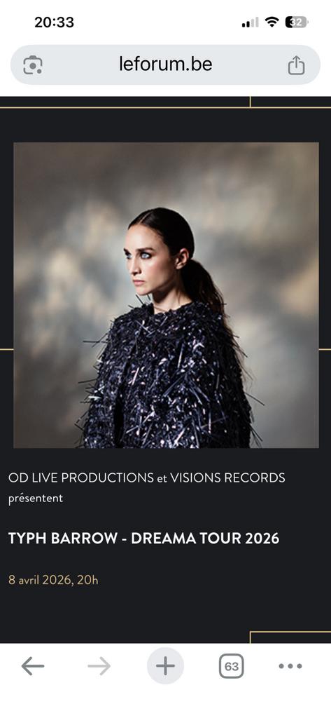 3 Places Typh Barrow  08/04 Forum Liège, Tickets & Billets, Avril