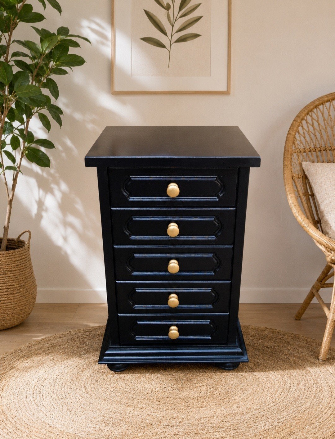 Bijzetmeubel/zwarte chiffonier — 5 laden, Huis en Inrichting, Ophalen