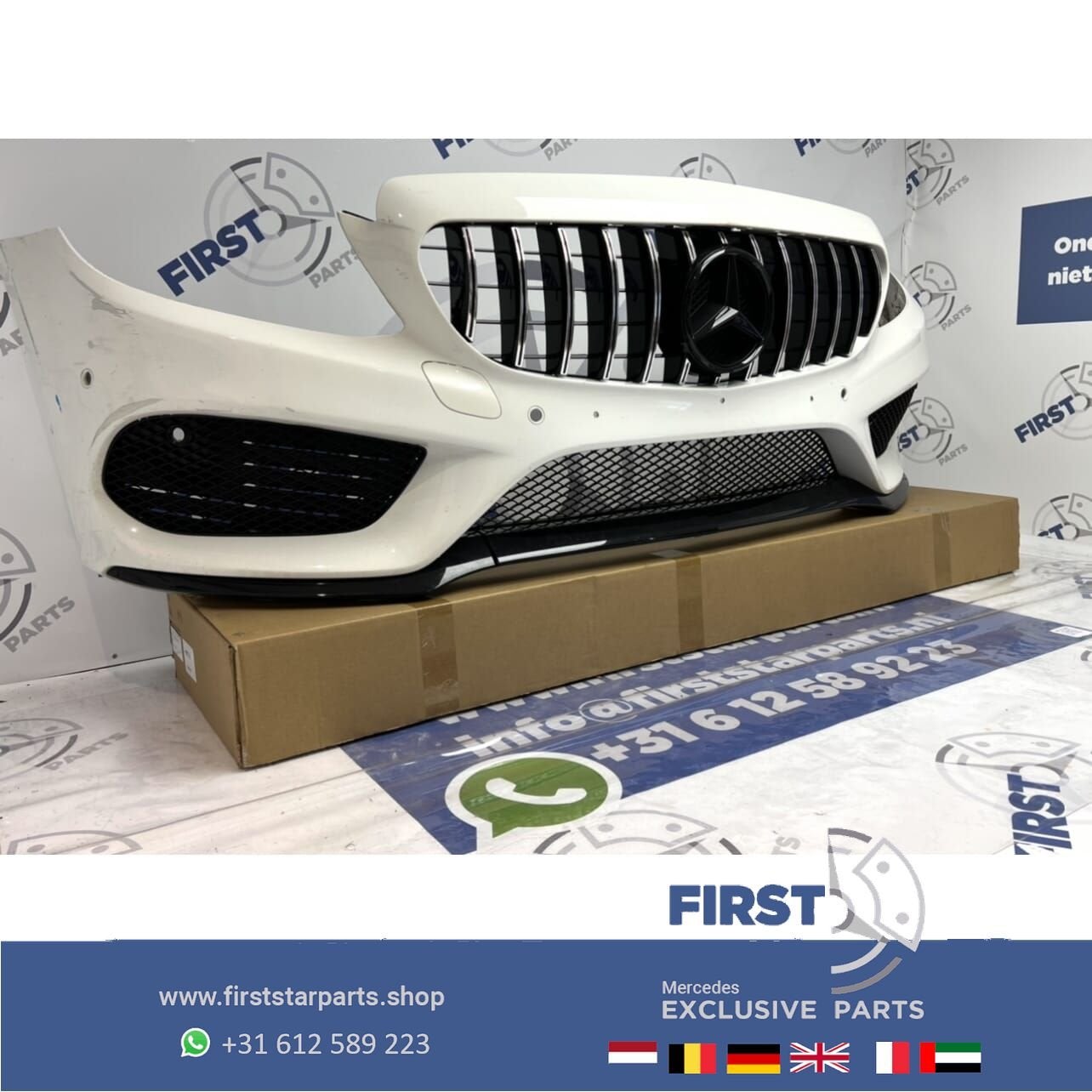 W205 GT AMG VOORBUMPER WIT BUMPER + PANAMERICANA GRIL origin, Gebruikt, -, Voor, Ophalen of Verzenden