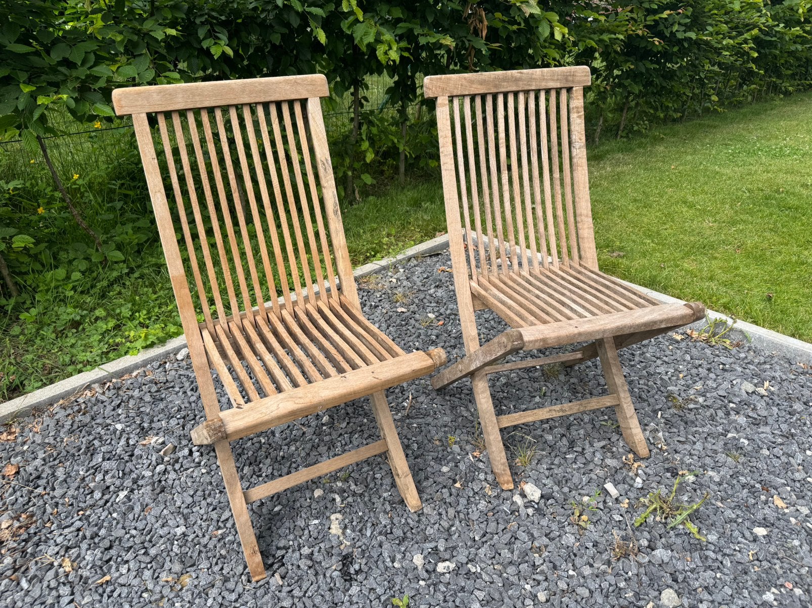 Lot de 2 chaises de jardin pliantes en teck massif, Enlèvement, Utilisé, Bois