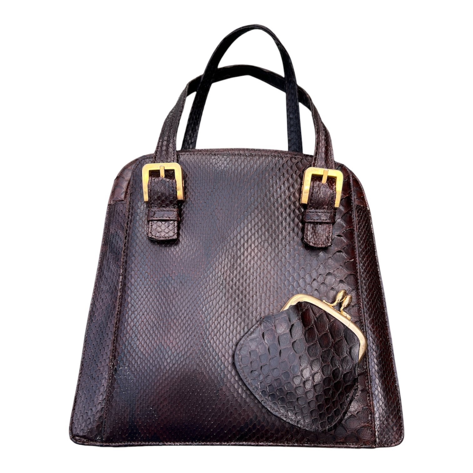 speciale VINTAGE set :handtas and portemonnee in python., Ophalen, Gebruikt, Bruin, Overige typen