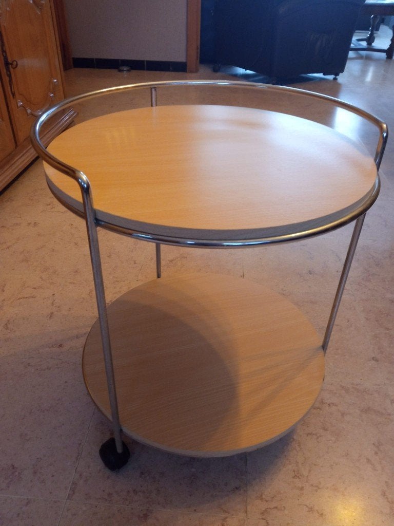 Ronde serveerwagen / barwagen/bijzettafeltje op wieltjes, Overige materialen, Minder dan 55 cm, Gebruikt, Rond