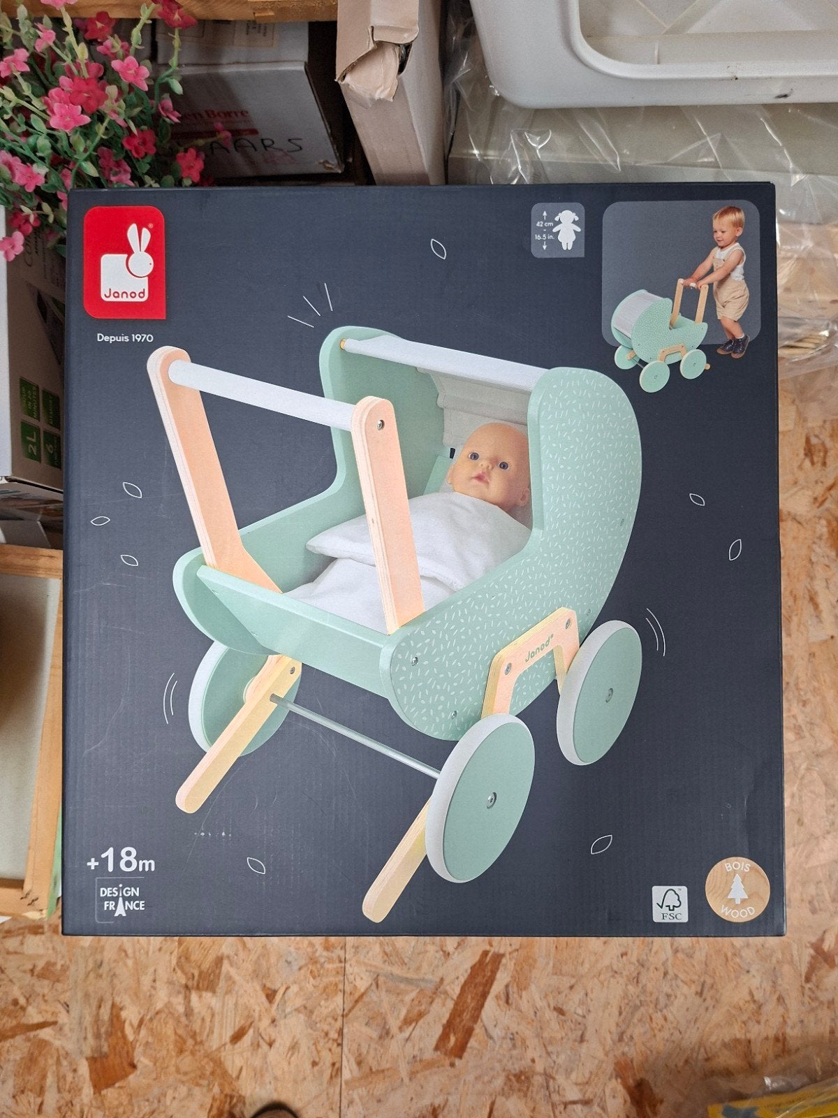 houten poppenwagen/loopwagen met anti val steunpoten, Ophalen, Zo goed als nieuw, Overige typen, Met wieltjes
