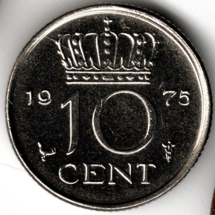 Nederland : 10 Cent 1975  KM#182  Ref 14103, Ophalen of Verzenden, Koningin Juliana, 10 cent, Losse munt