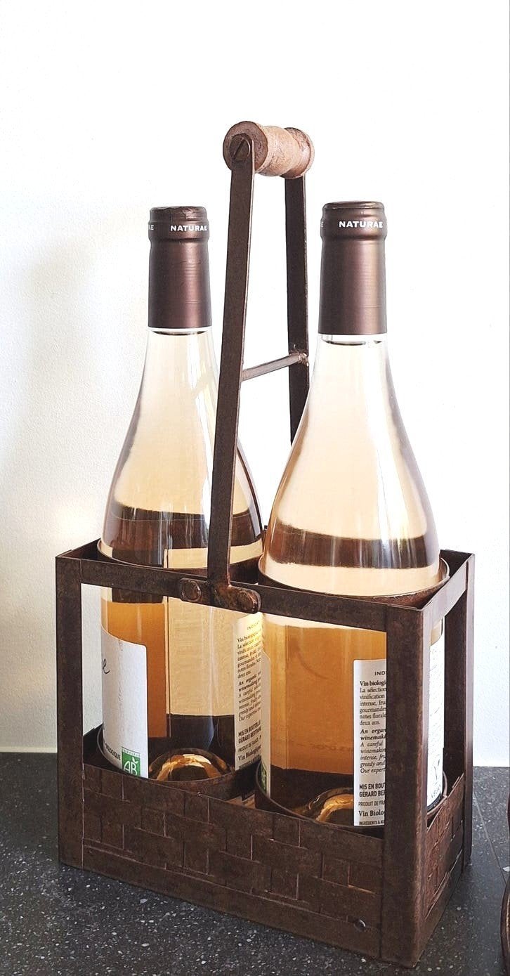Vintage flessendrager/-mandje rusty landelijke stijl, Ophalen of Verzenden