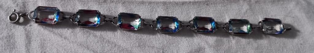 Zilveren art deco armband met irisglas, Ophalen of Verzenden, Zilver, Armband, Met edelsteen