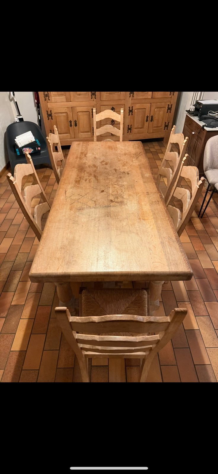 Table en bois massif avec 6 chaises, Maison & Meubles, Enlèvement, Comme neuf