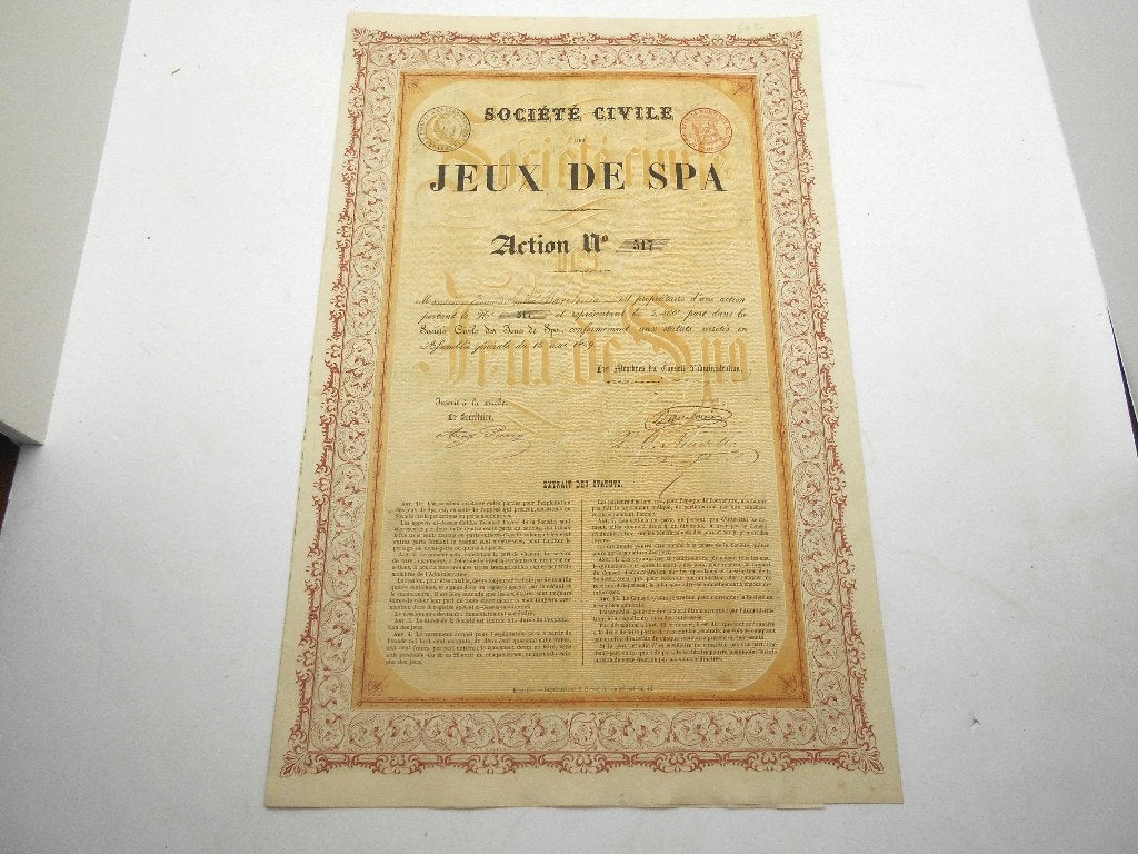 ancienne action "Société civile jeux de Spa " 1959, Enlèvement ou Envoi, Avant 1920, Action