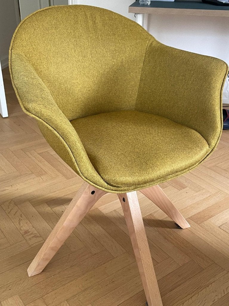 Chaise jaune velour, Maison & Meubles, Enlèvement, Comme neuf, Jaune, Chaise de bureau
