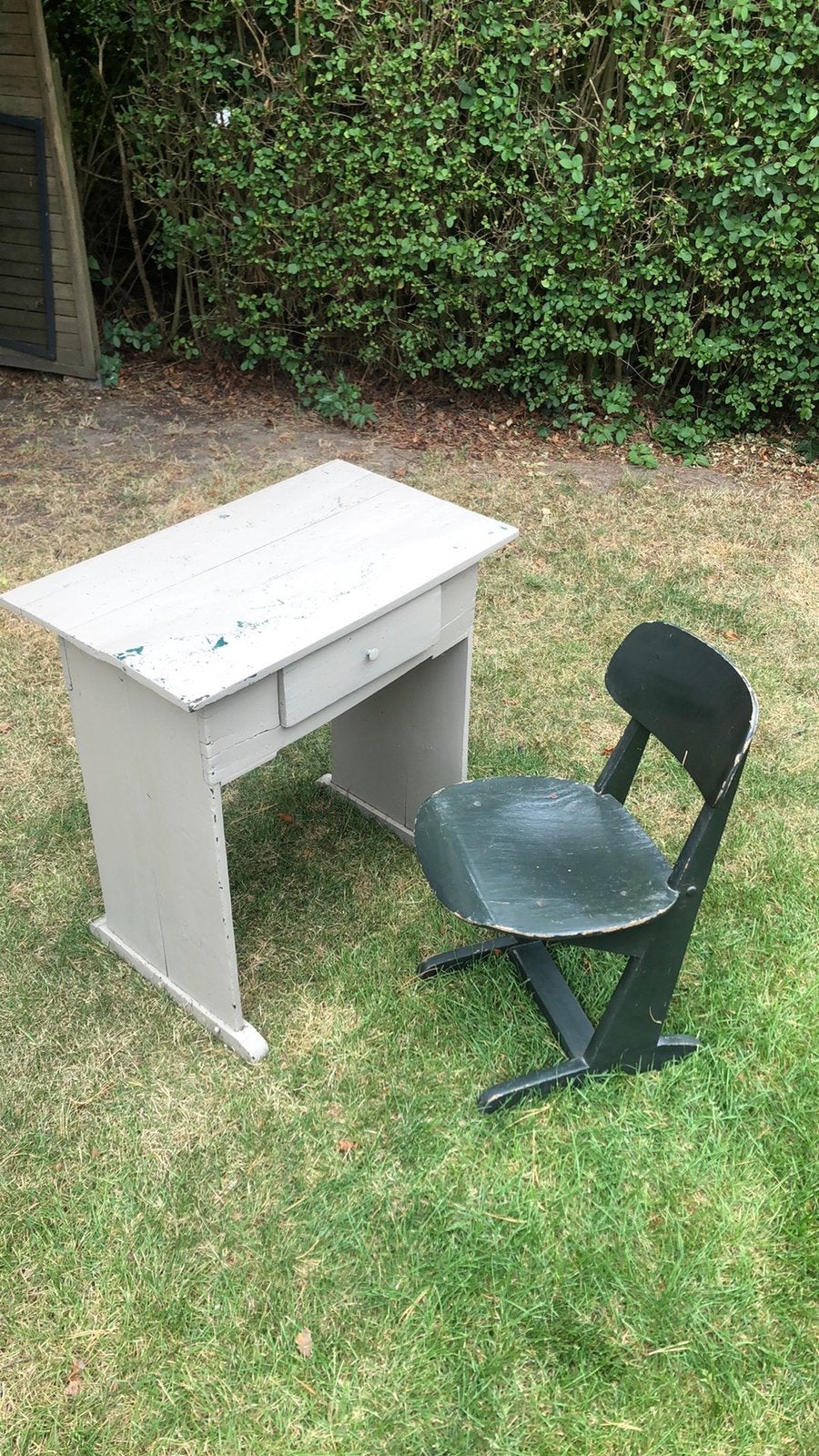 Oude bureau en stoel / kinderbureau, Enlèvement, Utilisé, Bois, Gris