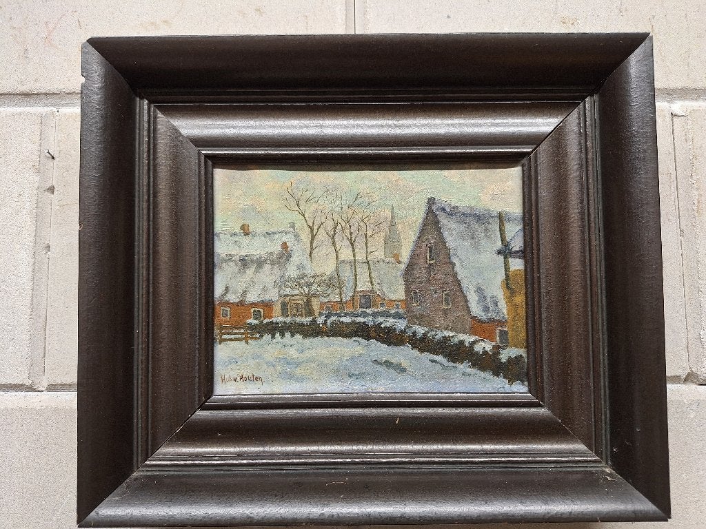 Winterlandschap, Doek, Ophalen of Verzenden, Gesigneerd, Landschap