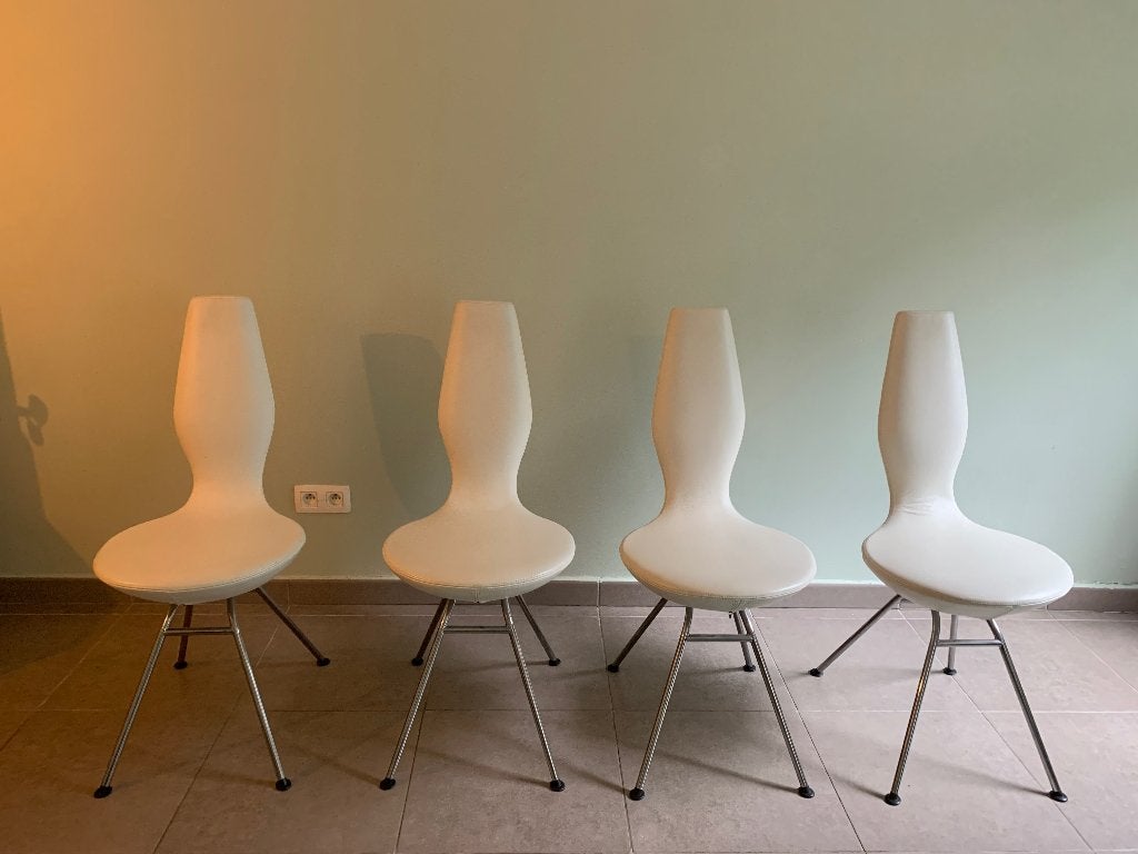 Eetkamerstoelen superieur kwaliteit leer en ergonomisch, Huis en Inrichting, Stoelen, Ophalen, Wit, Zo goed als nieuw, Vier
