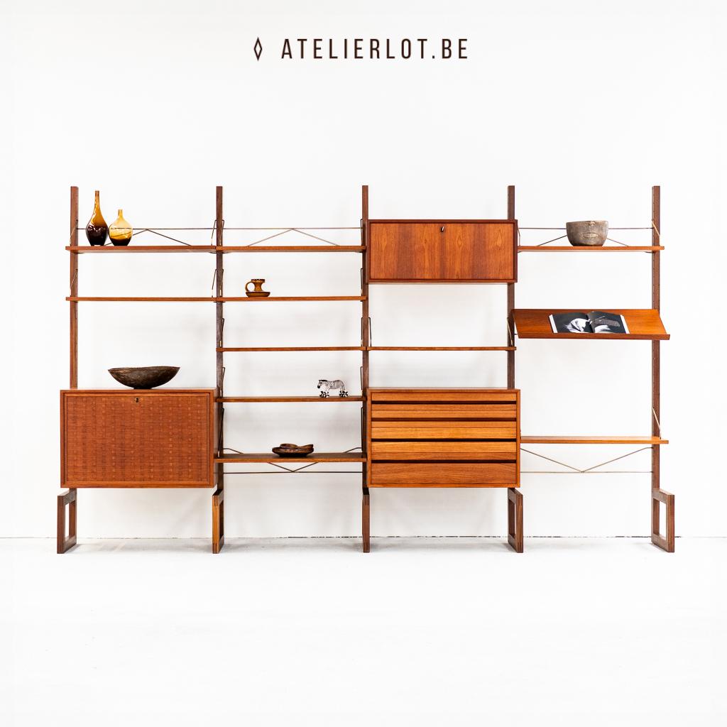 Poul Cadovius Royal System – Teak Wandmeubel (4 Delen), Huis en Inrichting, Kasten | Wandmeubels, Ophalen, Met klep(pen), Teakhout