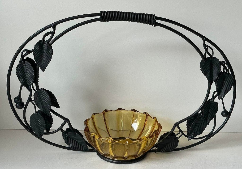Coupe en verre sur support fer forgé - Verre de Scailmont, Antiquités & Art, Enlèvement ou Envoi