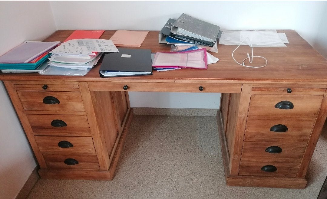 Bureau van massief teakhout, Ophalen, Opbergruimte, Hout
