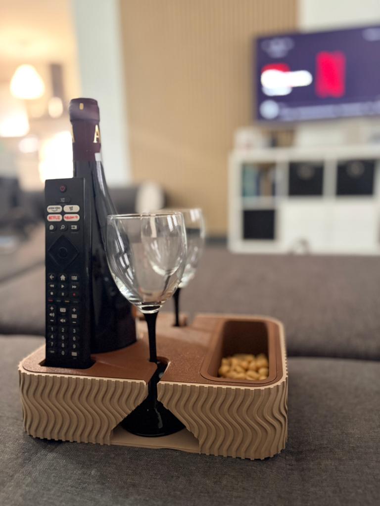 Support de vin, verre et snacks, Enlèvement ou Envoi, Comme neuf, Verre