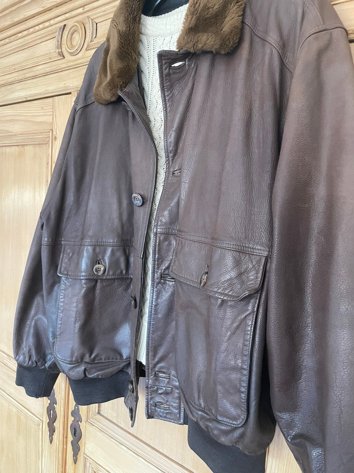 Blouson in leder style aviateur, Ophalen of Verzenden, Gedragen, Maat 48/50 (M), Bruin